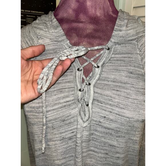American Eagle Soft & Sexy Grey Lace Up Long Sleeve Hoodie- L - Picture 3 of 6